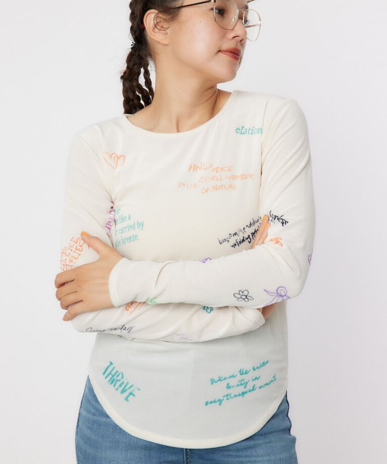 RODEO CROWNS「Brushedテキストシアートップス」|Tシャツ・カットソー|O/WHT1