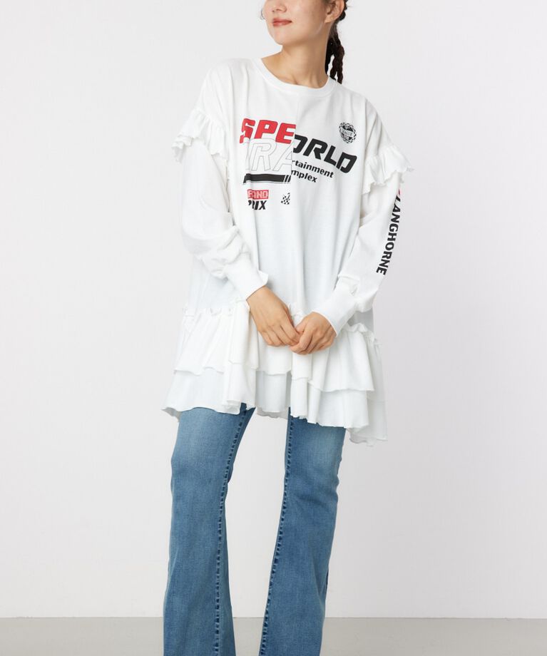RODEO CROWNS「レーシングフリル切替チュニック」|Tシャツ・カットソー|