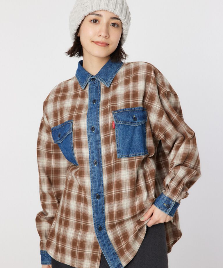RODEO CROWNS「デニムドッキングチェックシャツ」|シャツ・ブラウス|柄BRN5