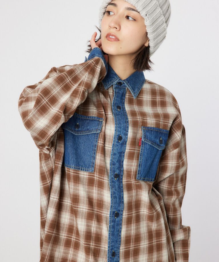 RODEO CROWNS「デニムドッキングチェックシャツ」|シャツ・ブラウス|