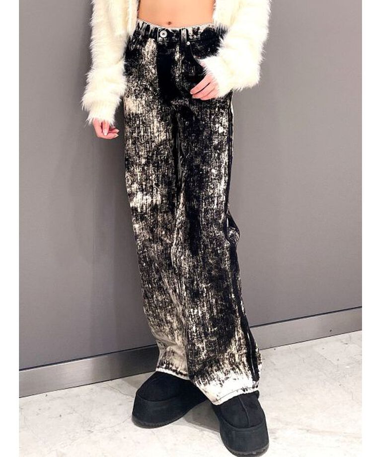 GYDA「ハイウエスト Tie Dyeワイドデニムパンツ」|デニム|ブラック