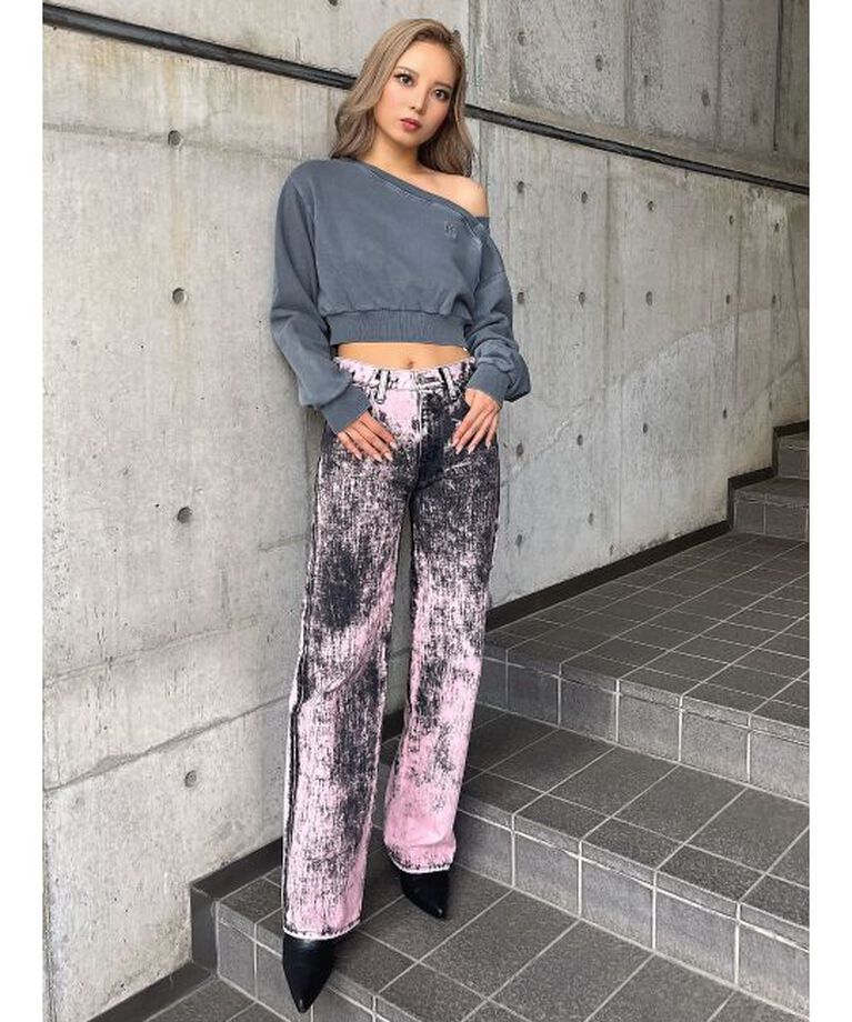 GYDA「ハイウエスト Tie Dyeワイドデニムパンツ」|デニム|