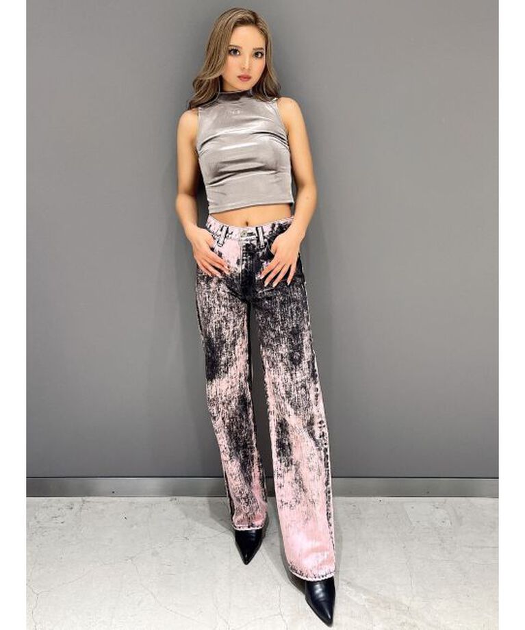 GYDA「ハイウエスト Tie Dyeワイドデニムパンツ」|デニム|