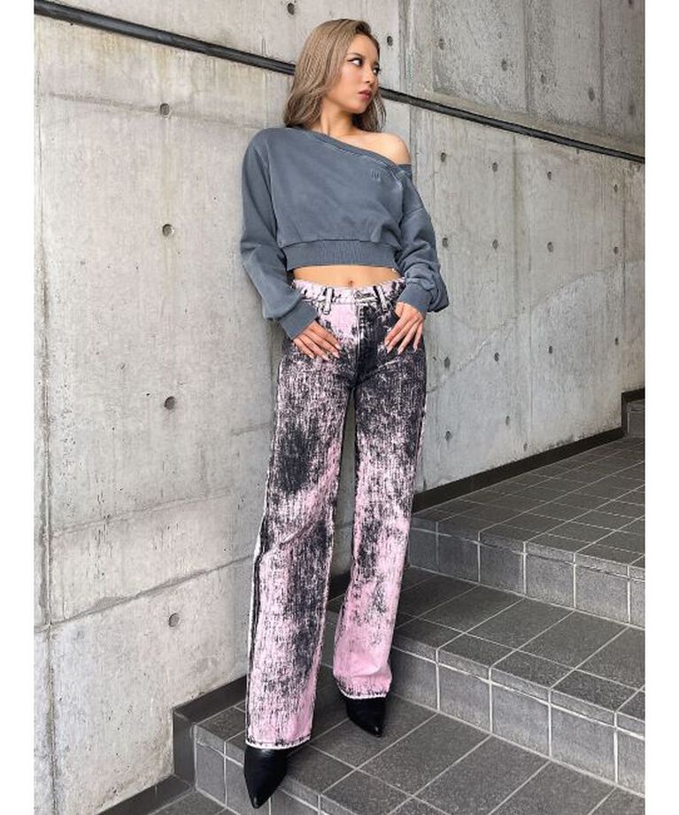GYDA「ハイウエスト Tie Dyeワイドデニムパンツ」|デニム|