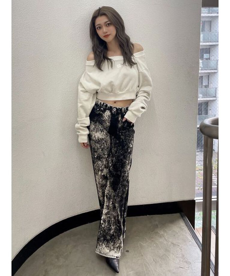 GYDA「ハイウエスト Tie Dyeワイドデニムパンツ」|デニム|