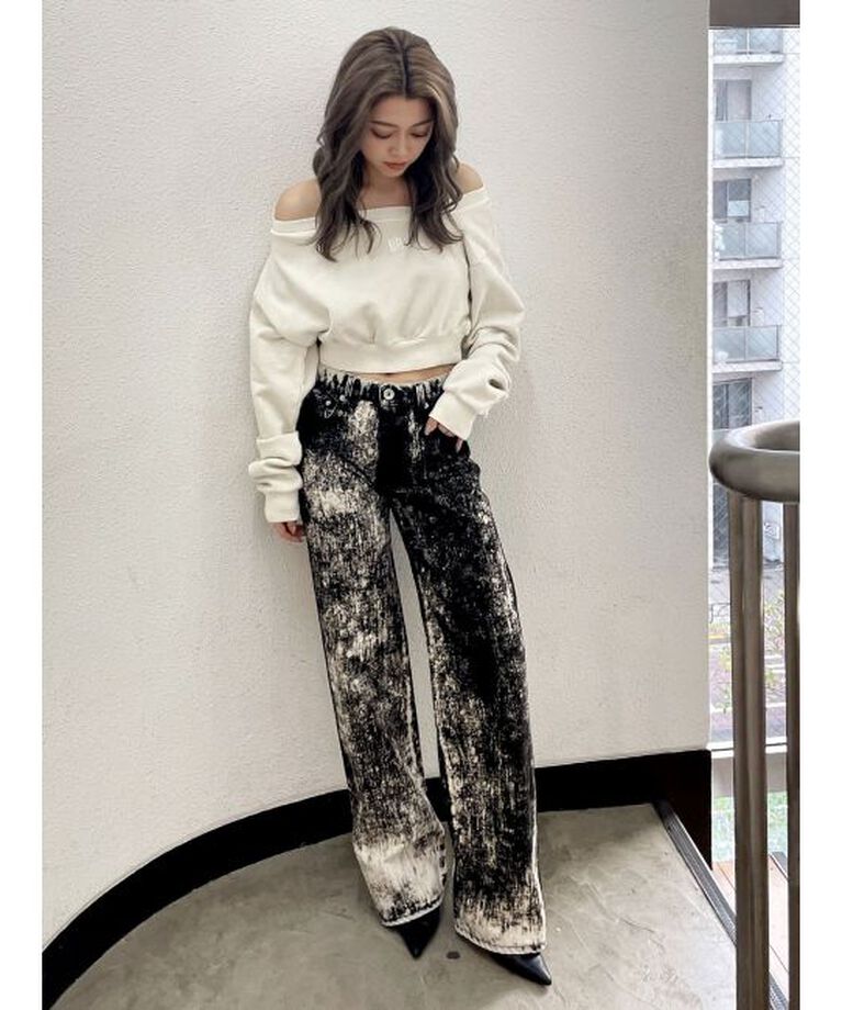GYDA「ハイウエスト Tie Dyeワイドデニムパンツ」|デニム|
