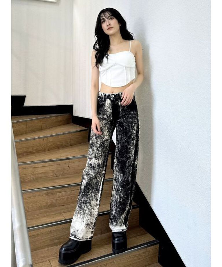 GYDA「ハイウエスト Tie Dyeワイドデニムパンツ」|デニム|