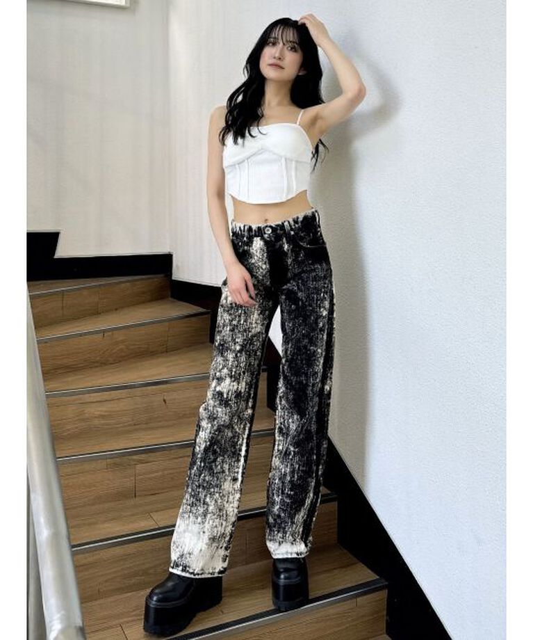 GYDA「ハイウエスト Tie Dyeワイドデニムパンツ」|デニム|