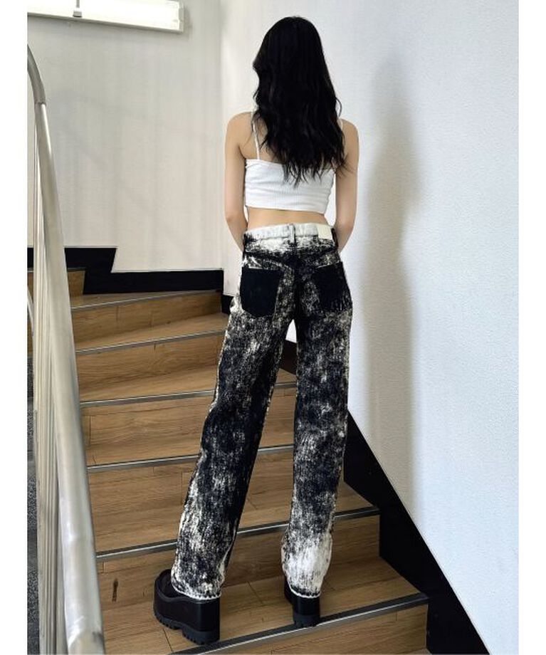 GYDA「ハイウエスト Tie Dyeワイドデニムパンツ」|デニム|