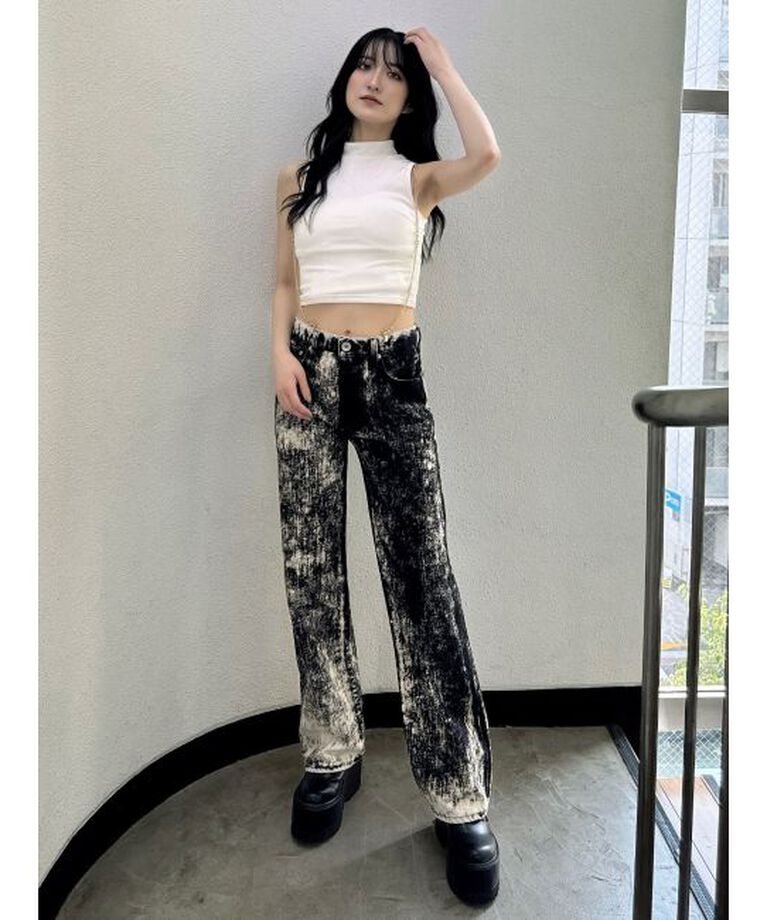 GYDA「ハイウエスト Tie Dyeワイドデニムパンツ」|デニム|