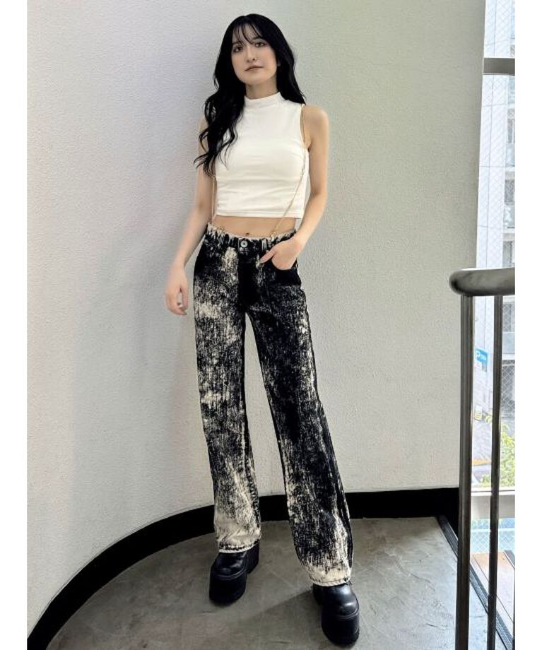 GYDA「ハイウエスト Tie Dyeワイドデニムパンツ」|デニム|