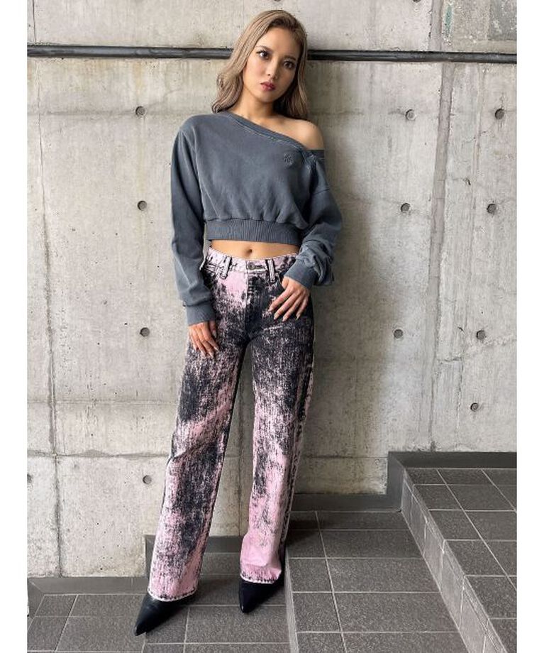 GYDA「ハイウエスト Tie Dyeワイドデニムパンツ」|デニム|