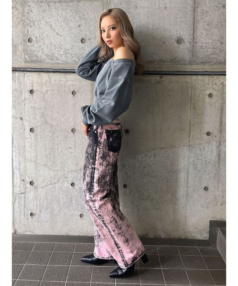 GYDA「ハイウエスト Tie Dyeワイドデニムパンツ」|デニム|