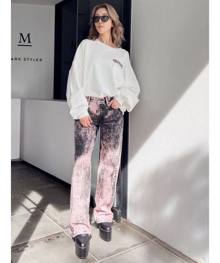 GYDA「ハイウエスト Tie Dyeワイドデニムパンツ」|デニム|