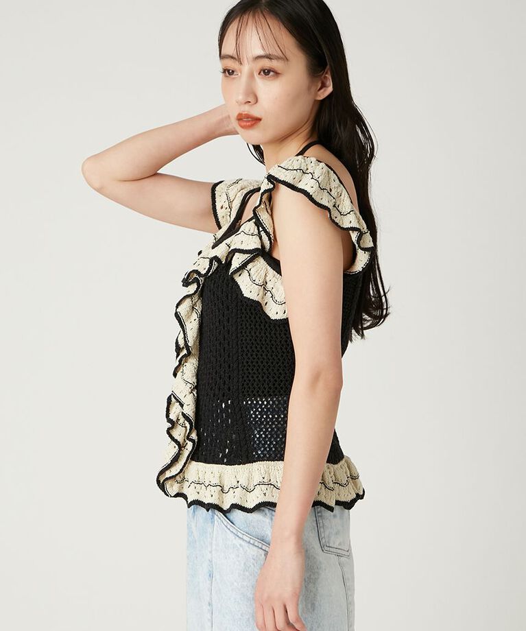 FRAY I.D「バイカラーフリルメッシュプルオーバー」|Tシャツ・カットソー|