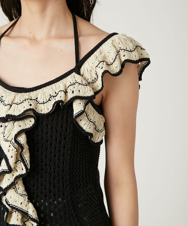 FRAY I.D「バイカラーフリルメッシュプルオーバー」|Tシャツ・カットソー|