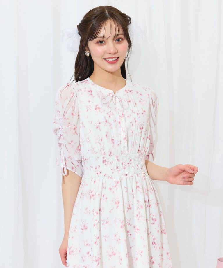 WILLSELECTION「ピンタックウエストシャーリングフラワーワンピース」|ワンピース|
