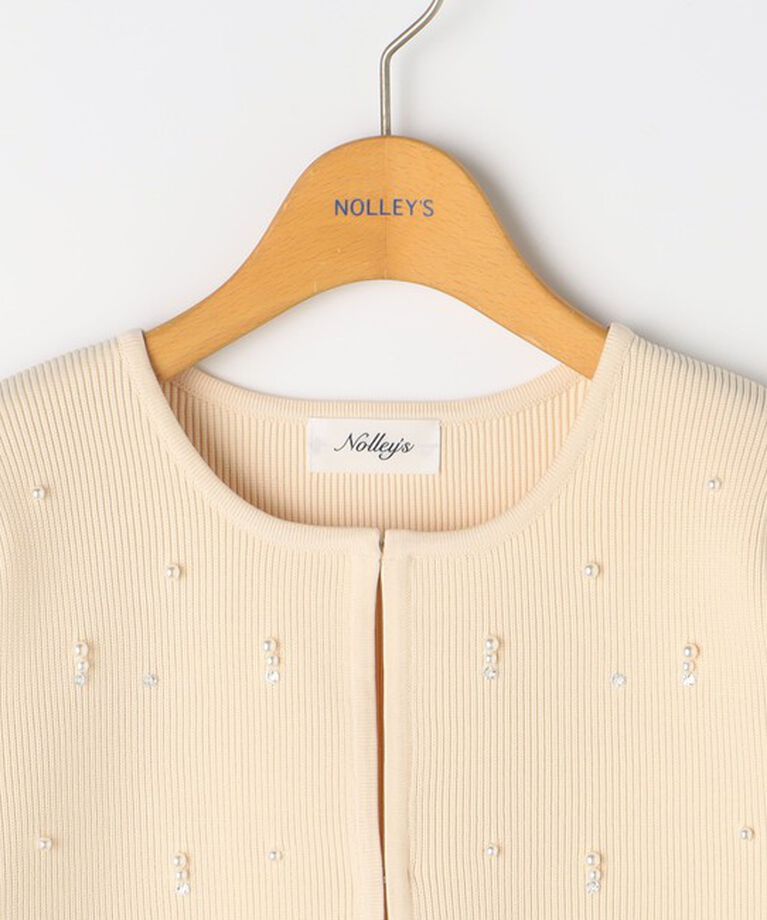 NOLLEY'S「《手洗い可能》パールビジュー片畦カーディガン」|カーディガン|