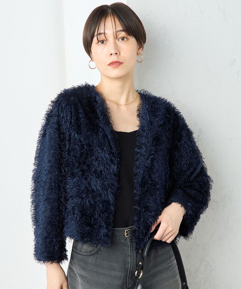 NOLLEY'S sophi「フリンジカットジャガードボレロジャケット」|ノーカラージャケット|ネイビー