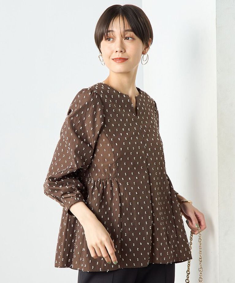NOLLEY'S sophi「ドットジャガードタフタペプラムブラウス」|シャツ・ブラウス|ブラウン系その他