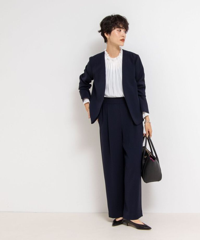 NOLLEY'S「《セットアップ対応》ウォッシャブルダブルクロスVネックジャケット」|ノーカラージャケット|