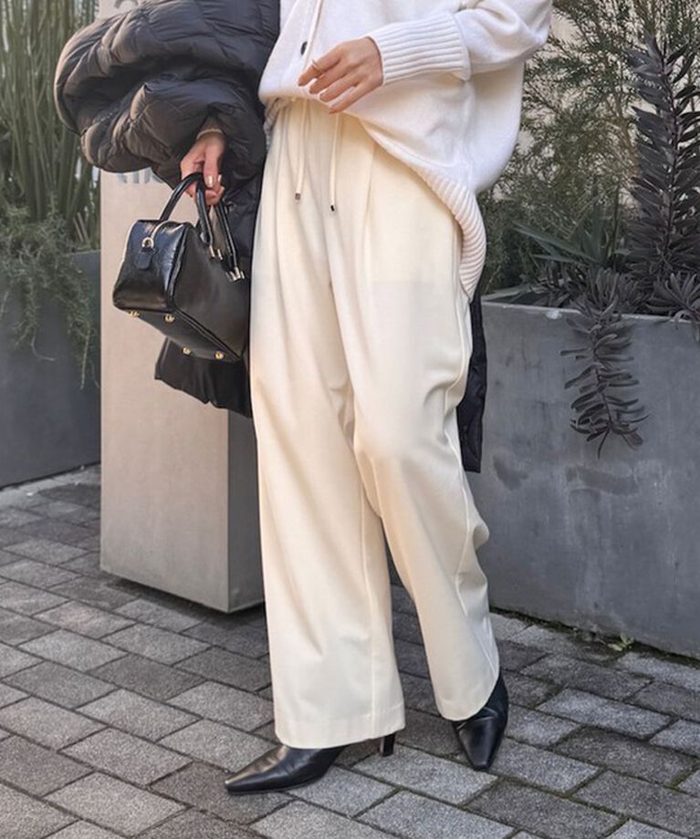 NOLLEY'S「ウォッシャブル裏起毛イージーワイドパンツ」|その他|オフホワイト