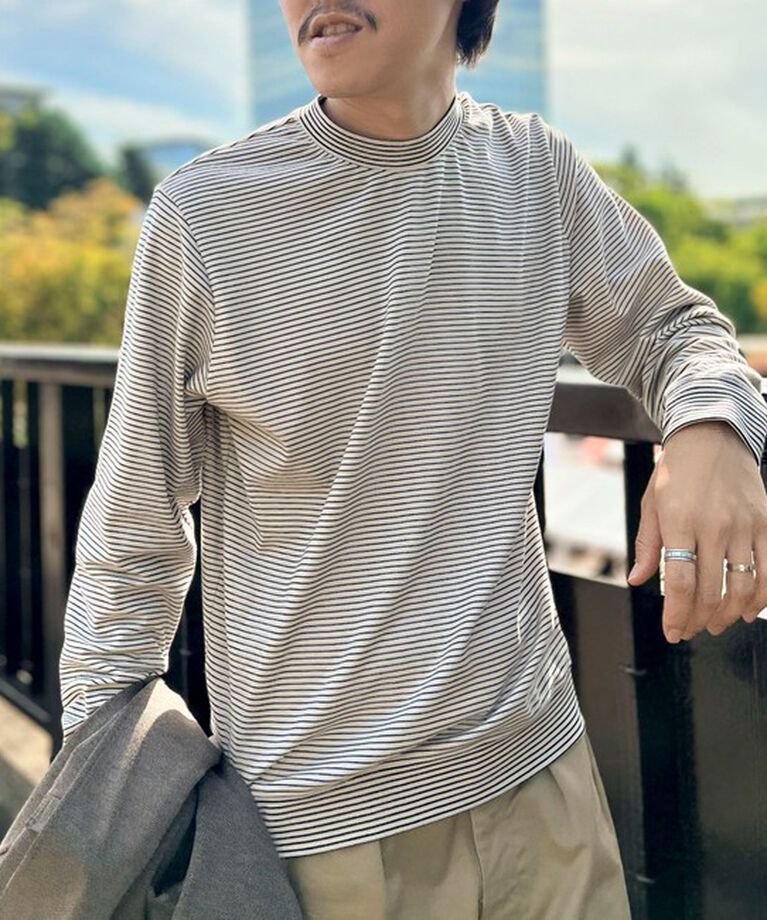 NOLLEY'S goodman「《ビジカジ対応》セミシルケットスムース ボーダードレスT長袖 24AW」|Tシャツ・カットソー|