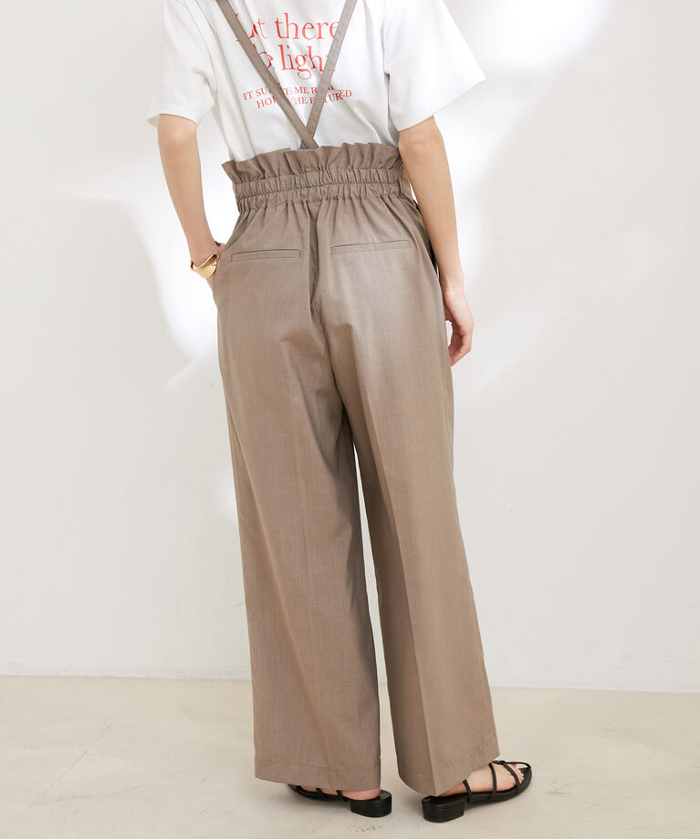 VIS「【セットアップ対応】サス付きリネンライクリラックスワイドパンツ【EASY CARE・接触冷感・洗える】」|その他|ブラウン(22)