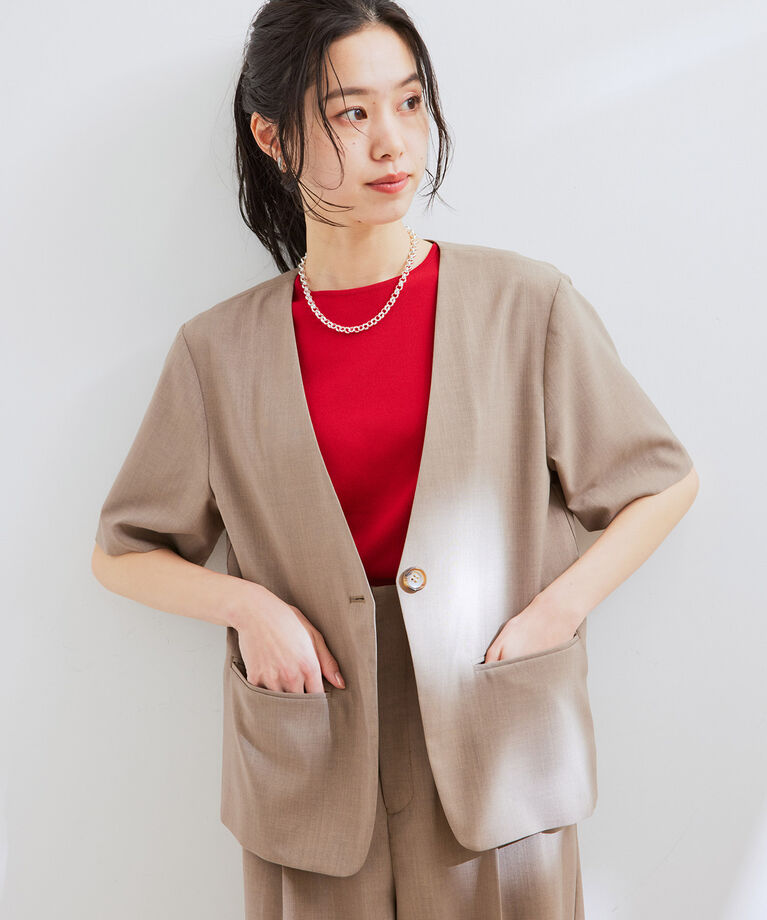 VIS「【接触冷感・防シワ】ハーフスリーブジャケット【セットアップ対応】」|テーラードジャケット|ブラウン(22)