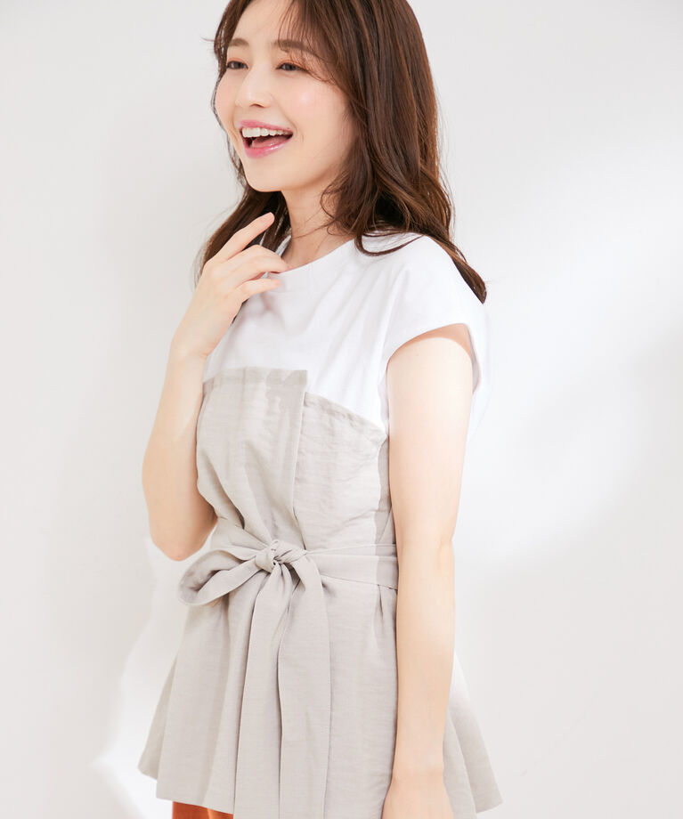 VIS「【洗える】美easyドッキングフレンチスリーブカットソー【接触冷感(ビスチェ部分)】」|Tシャツ・カットソー|