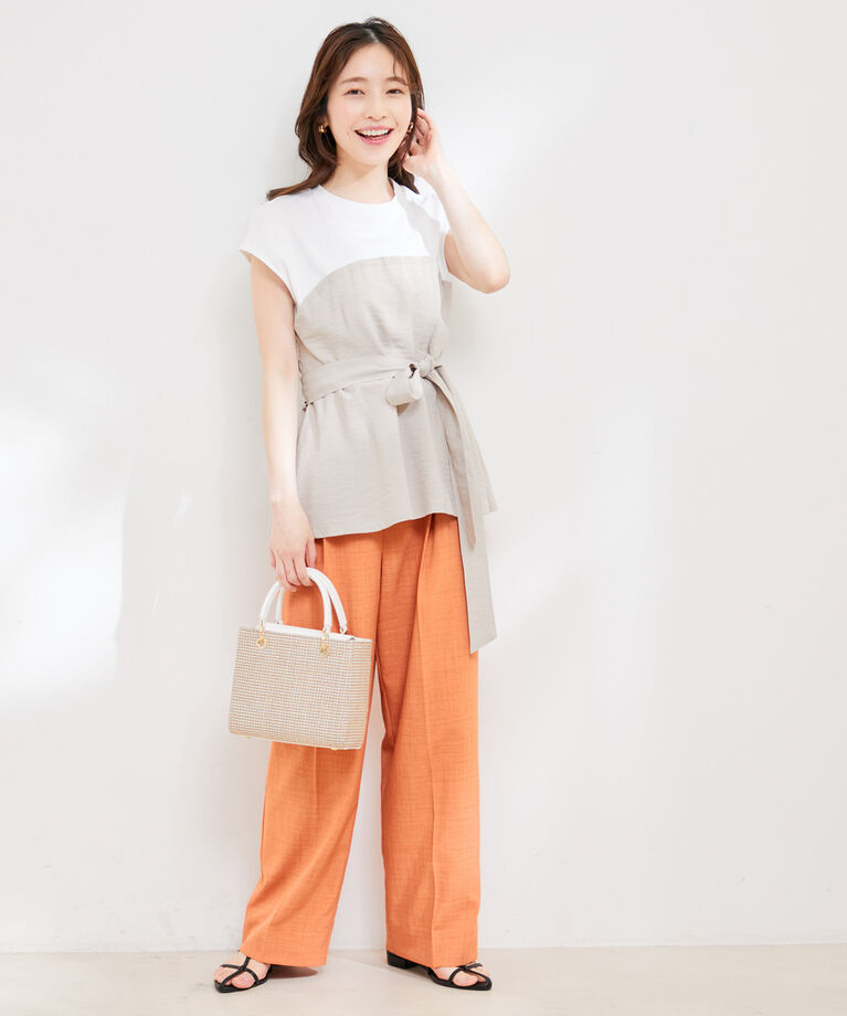 VIS「【洗える】美easyドッキングフレンチスリーブカットソー【接触冷感(ビスチェ部分)】」|Tシャツ・カットソー|