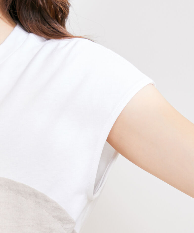 VIS「【洗える】美easyドッキングフレンチスリーブカットソー【接触冷感(ビスチェ部分)】」|Tシャツ・カットソー|