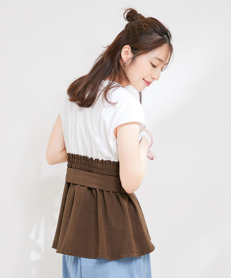 VIS「【洗える】美easyドッキングフレンチスリーブカットソー【接触冷感(ビスチェ部分)】」|Tシャツ・カットソー|
