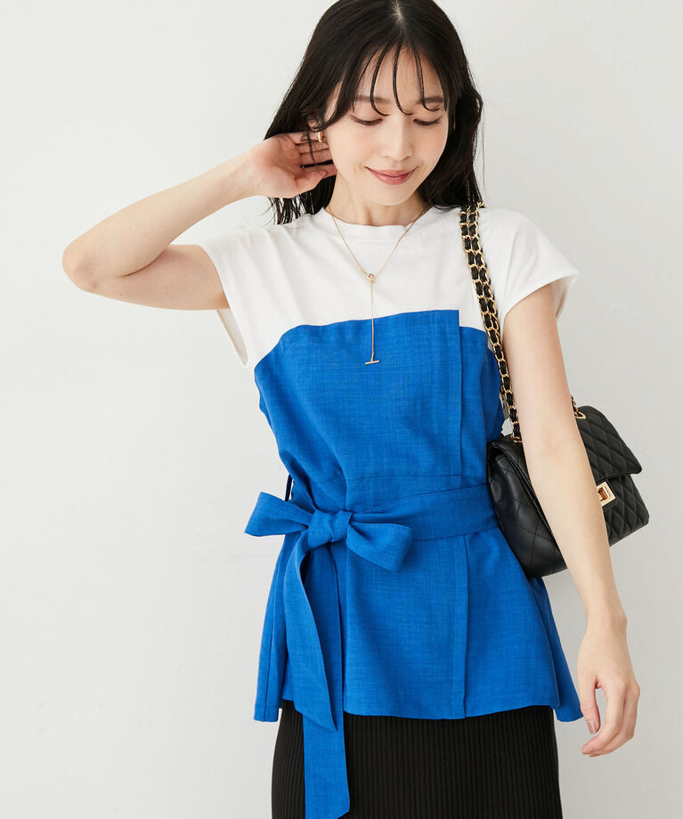 VIS「【洗える】美easyドッキングフレンチスリーブカットソー【接触冷感(ビスチェ部分)】」|Tシャツ・カットソー|