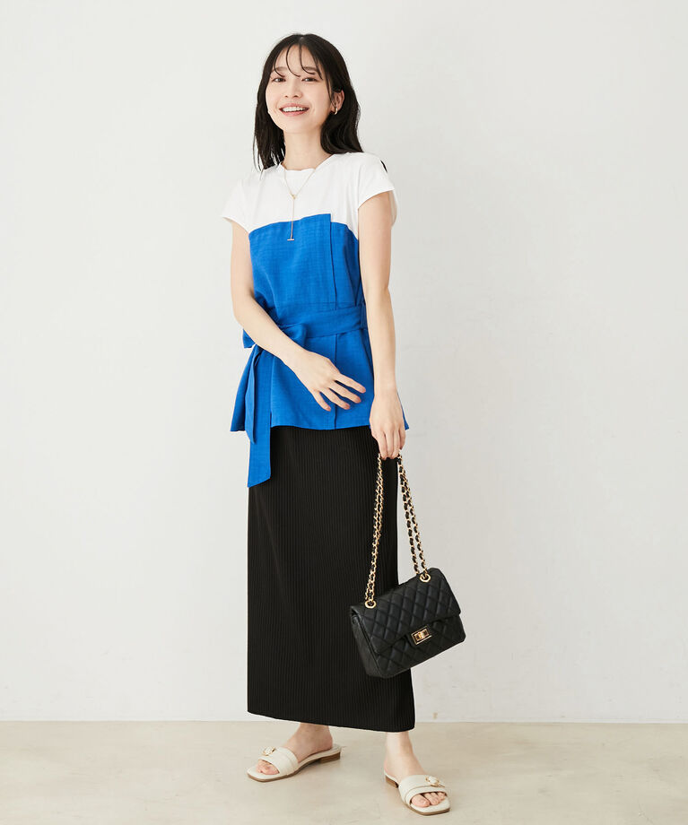 VIS「【洗える】美easyドッキングフレンチスリーブカットソー【接触冷感(ビスチェ部分)】」|Tシャツ・カットソー|