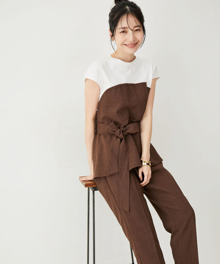 VIS「【洗える】美easyドッキングフレンチスリーブカットソー【接触冷感(ビスチェ部分)】」|Tシャツ・カットソー|