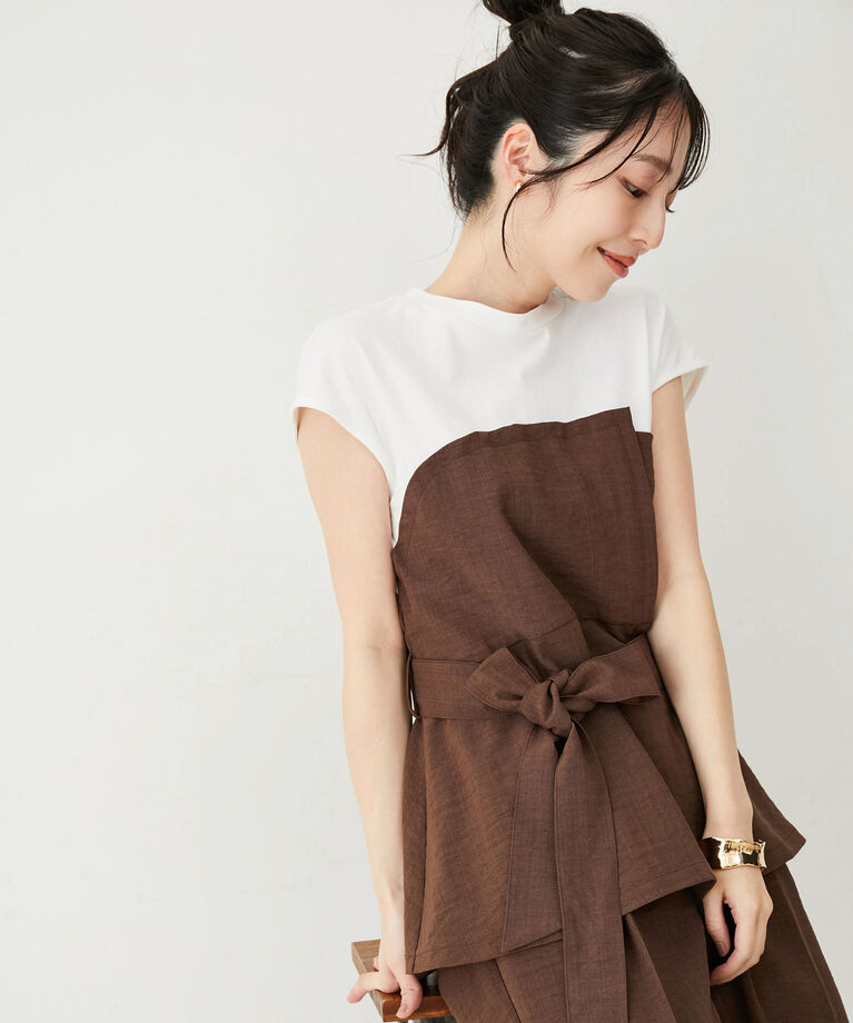 VIS「【洗える】美easyドッキングフレンチスリーブカットソー【接触冷感(ビスチェ部分)】」|Tシャツ・カットソー|