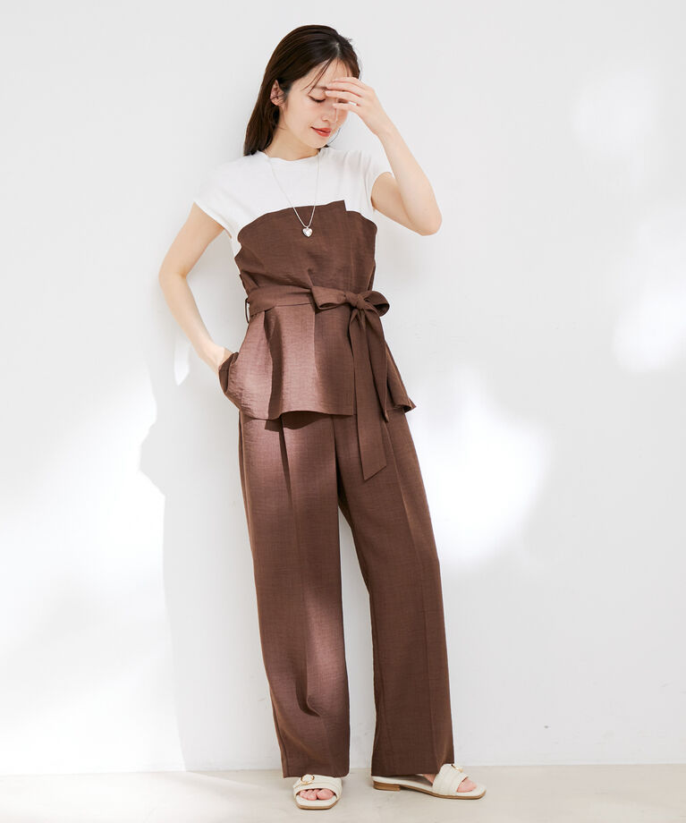VIS「【洗える】美easyドッキングフレンチスリーブカットソー【接触冷感(ビスチェ部分)】」|Tシャツ・カットソー|