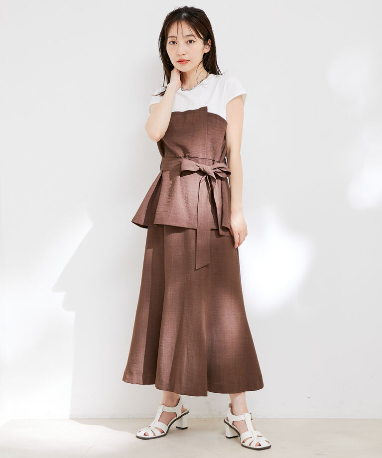 VIS「【洗える】美easyドッキングフレンチスリーブカットソー【接触冷感(ビスチェ部分)】」|Tシャツ・カットソー|