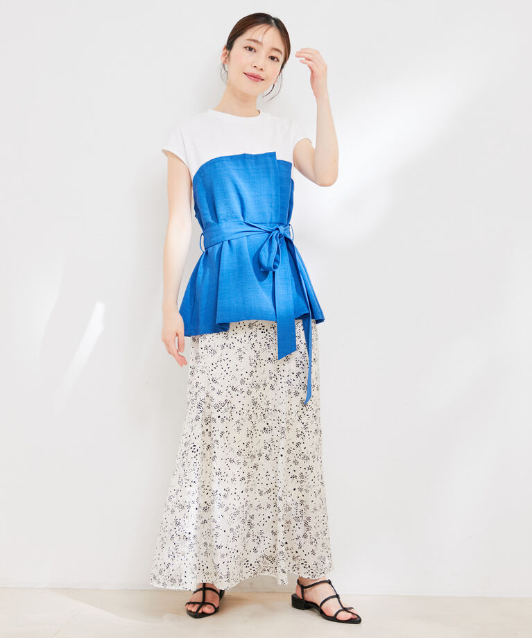 VIS「【洗える】美easyドッキングフレンチスリーブカットソー【接触冷感(ビスチェ部分)】」|Tシャツ・カットソー|
