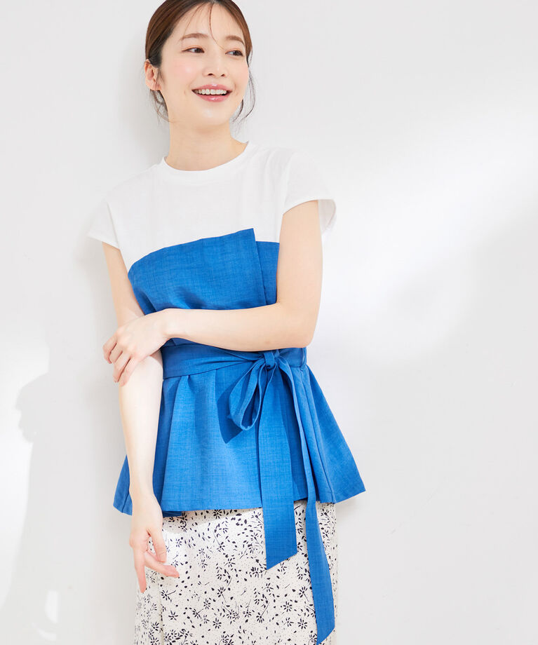 VIS「【洗える】美easyドッキングフレンチスリーブカットソー【接触冷感(ビスチェ部分)】」|Tシャツ・カットソー|