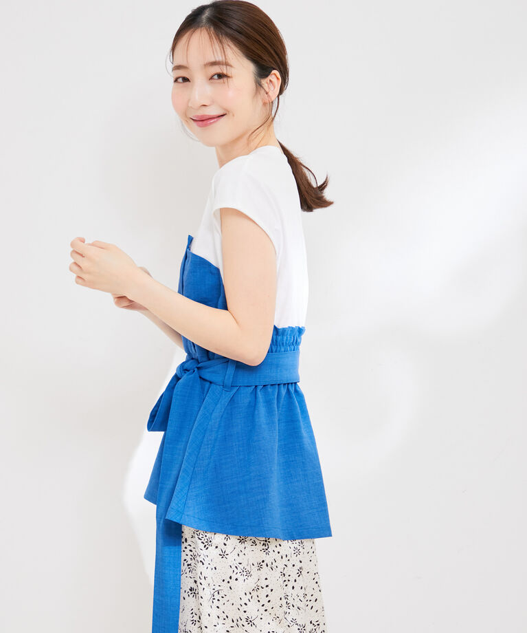 VIS「【洗える】美easyドッキングフレンチスリーブカットソー【接触冷感(ビスチェ部分)】」|Tシャツ・カットソー|