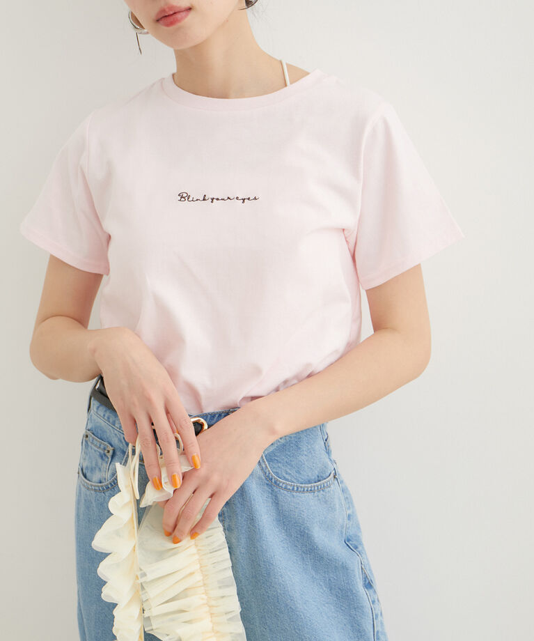 VIS「【汗染み防止・洗える】フロントロゴ刺繍チビTシャツ」|Tシャツ・カットソー|ピンク(63)