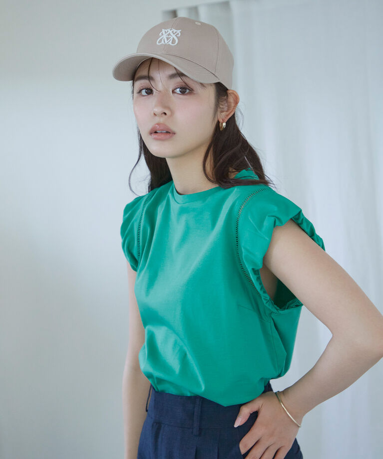VIS「【洗える】シルケットポイントレースカットソー」|Tシャツ・カットソー|グリーン(30)