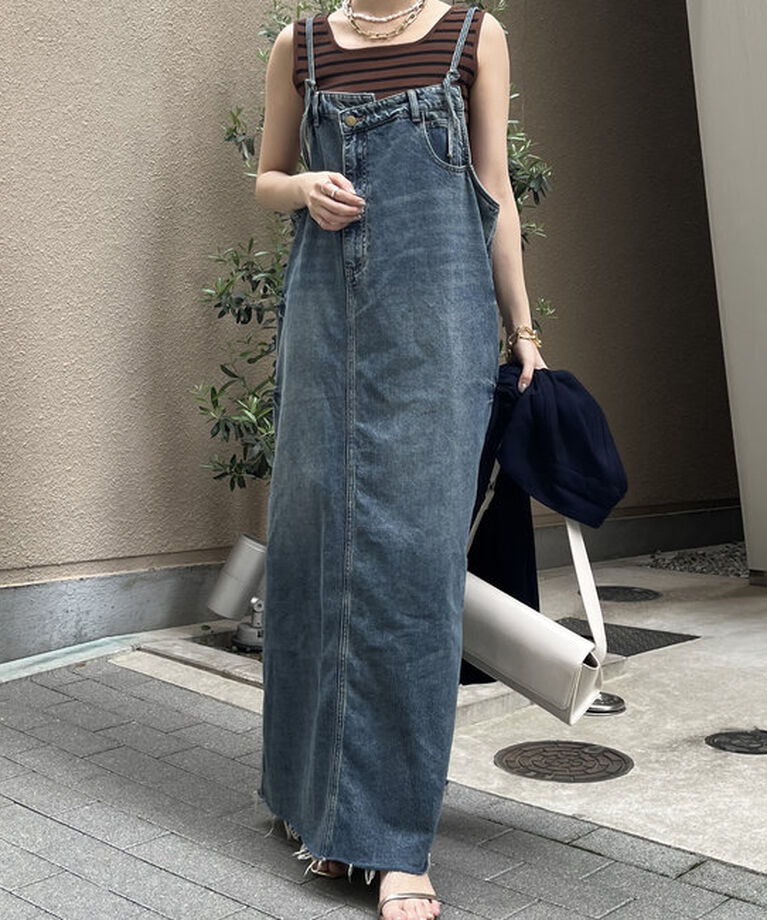  「裾フリンジデニムジャンスカ」|ワンピース|ブルー