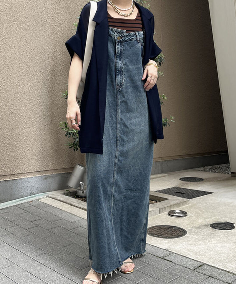  「裾フリンジデニムジャンスカ」|ワンピース|