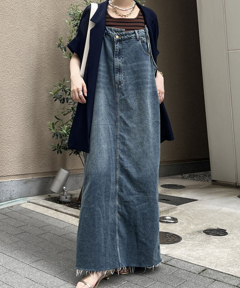  「裾フリンジデニムジャンスカ」|ワンピース|