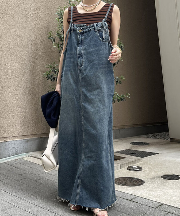  「裾フリンジデニムジャンスカ」|ワンピース|