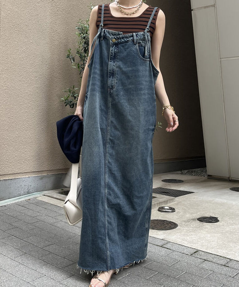  「裾フリンジデニムジャンスカ」|ワンピース|