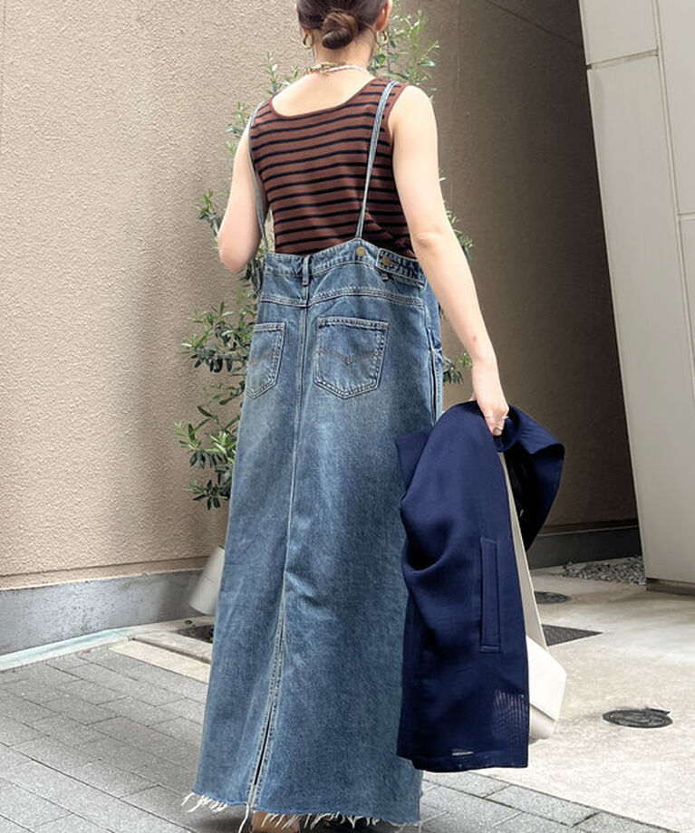  「裾フリンジデニムジャンスカ」|ワンピース|